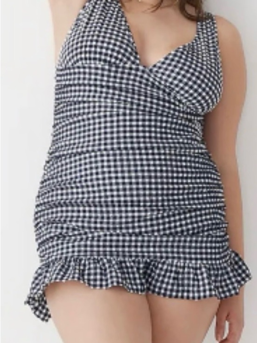 J.Crew Gingham Ruffle One Piece Swimsuit Black White Size 14 - Picture 10 of 10